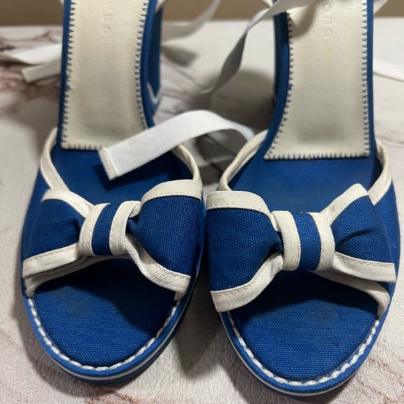 MARC JACOB Blue White High Heels Ankle Strap 8.5 Wedding Evening Bow Tie - Picture 3 of 10